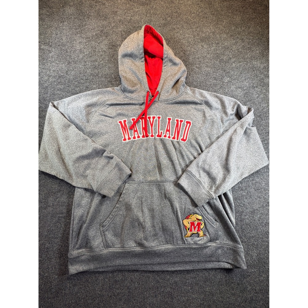 Knights Apparel Maryland Terrapins Hoodie Gray Red Testudo Mascot Mens Large